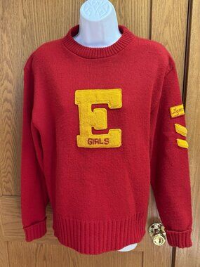 Women's Vintage AMF Letter "E" Gymnastics Red Pullover Sweater - Size 40
